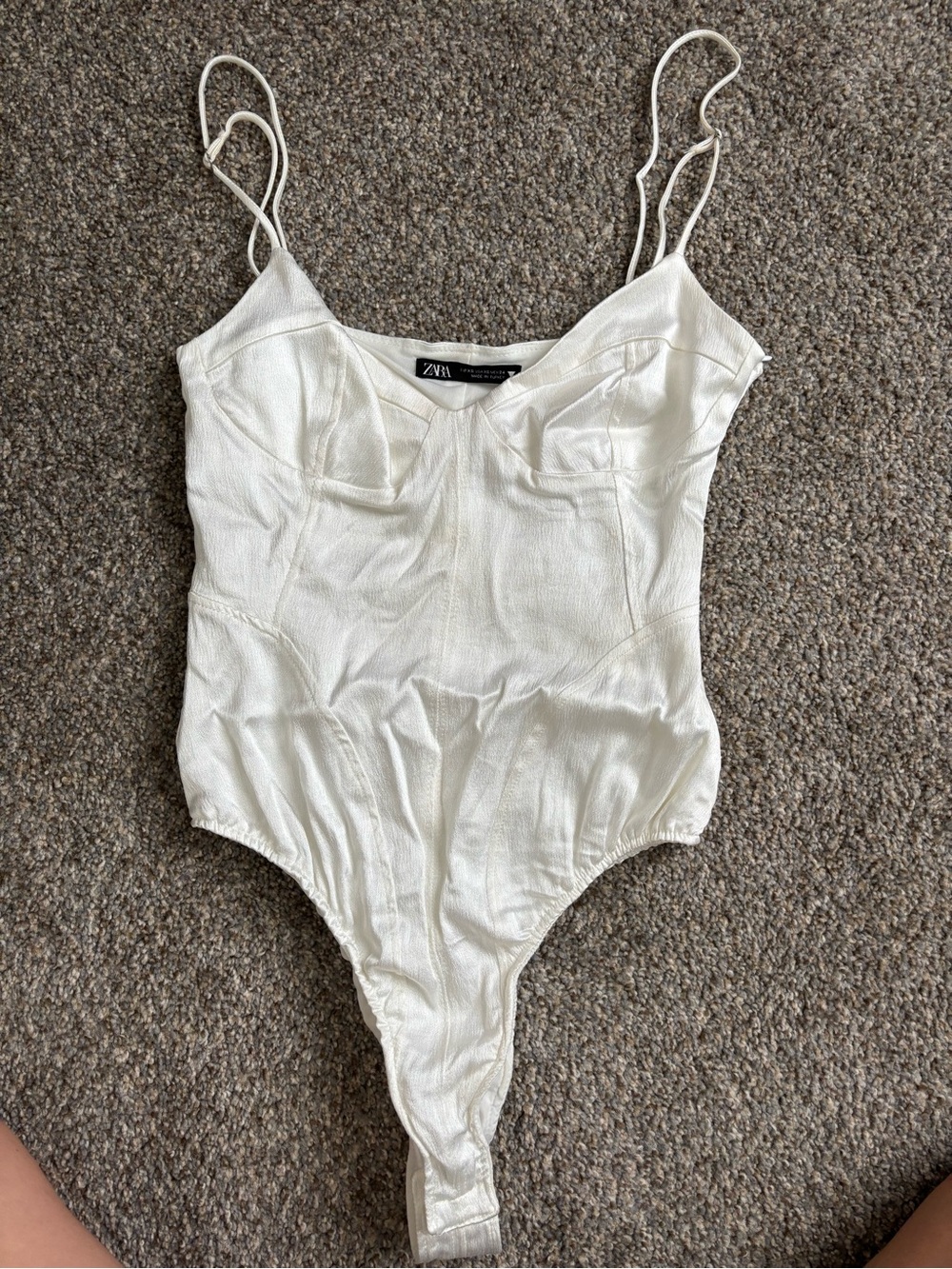 Zara Cream Ribbed Spaghetti-Strap Women’s Bodysuit